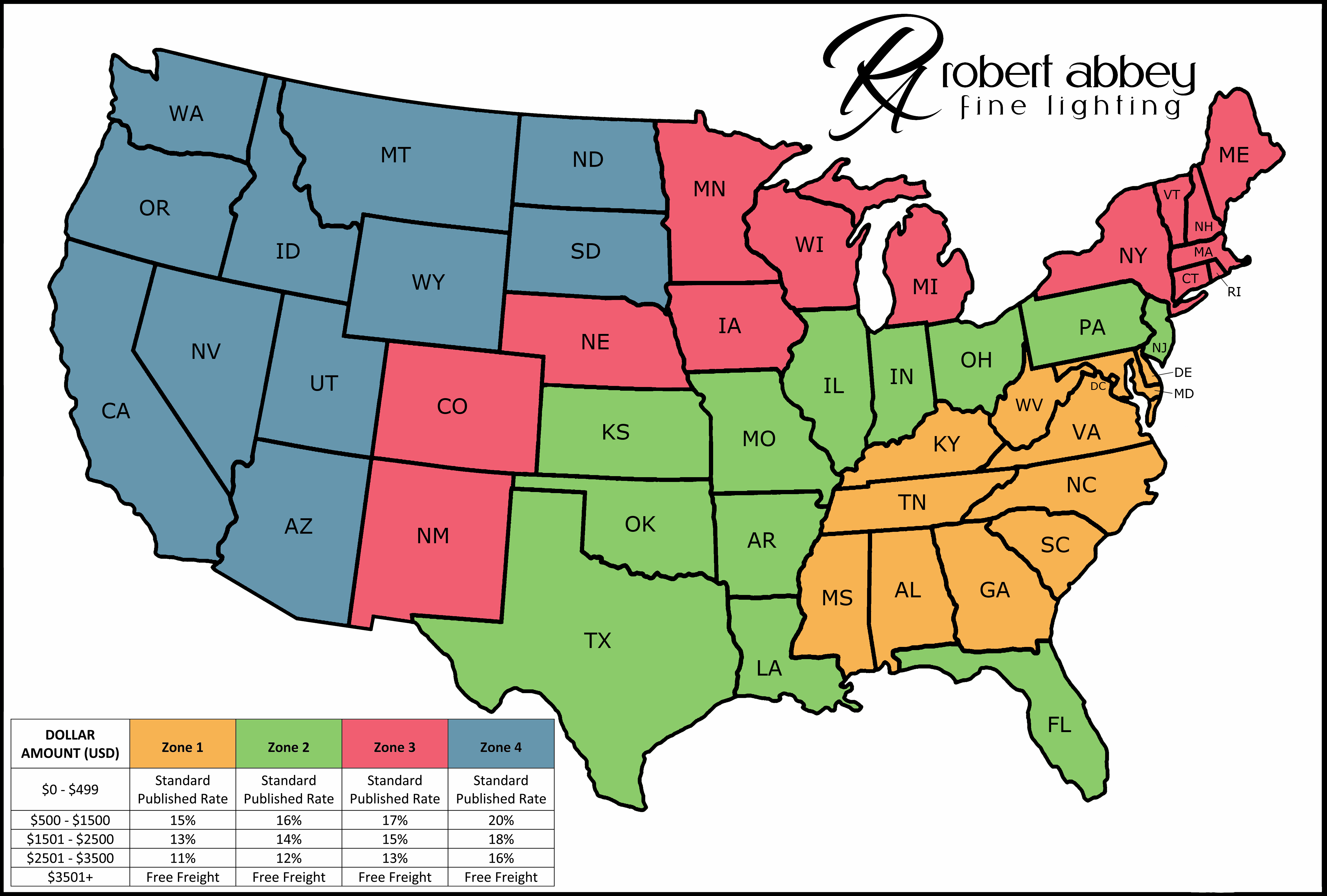 USA Map Shipping Rates